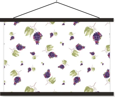 Produktbild von MuchoWow® Textilposter Weintrauben - Lila - Weiß 60x40 cm mit schwarzem Rahmen - Hölzernes