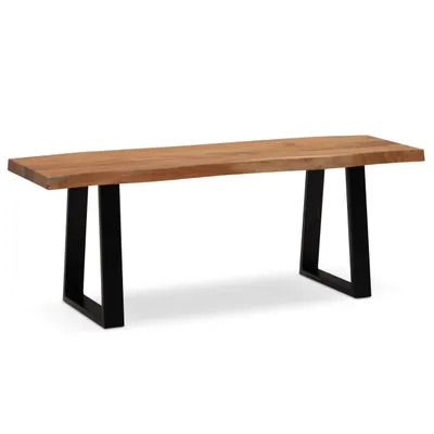 Produktbild von Garderobenbank 120x40x45,5 cm Akazie Massivholz / Metall mit Baumkante, Sitzbank Flur Holzbank Massiv ohne Lehne, Flurbank Modern Eingangsbereich Klein Trapezbeine Schwarz