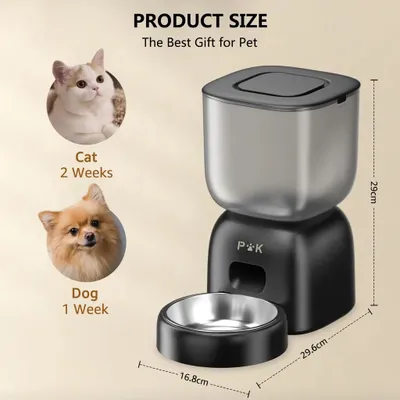 Produktbild von Automatischer Futterautomat mit Tränke, Futter- und Wasserspender Set, Katzenfutterspender 3L, 2in1 Futterautomat, Edelstahl, Schwarz