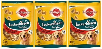 Produktbild von PEDIGREE® Leckerbissen Tasty Minis Portionsbeutel mit Rind und Geflügel Geschmack 3 x 155g