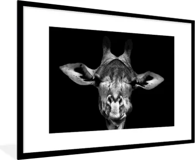 Produktbild von MuchoWow® Gerahmtes Poster Giraffe - Porträt - Tiere - Schwarz - Weiß 90x60 cm - Poster mit Schwarzem Bilderrahmen Wandposter Rahmen Foto Bilder - Wanddekoration - Fotos