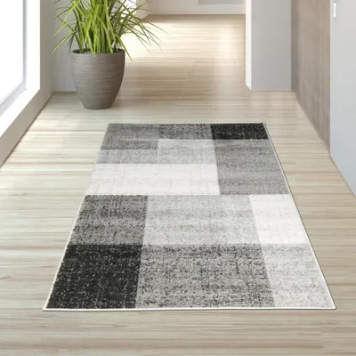 Produktbild von Moderner Teppich mit quadratischen Mustern creme grau Größe - 80x140 cm