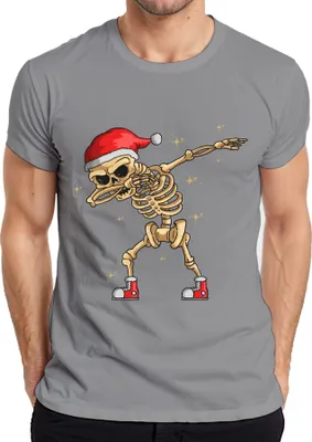 Produktbild von Dabbing Skelett Weihnachtsmütze - Weihnachten Weihnachtsgeschenk Christmas Herren T-Shirt, Grau, 3XL