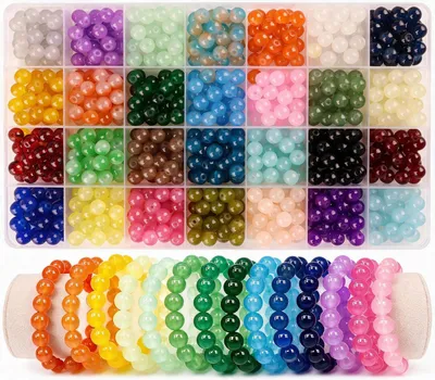 Immagine prodotto di Kit per la creazione di gioielli con cristalli, 700 pezzi, perline di vetro rotonde da 8 mm, 28 colori, ideali per la creazione di braccialetti e altri gioielli