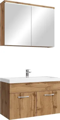 Produktbild von Badplaats Badmöbel Komplettset Paso 02 80 x 40 cm Eiche - Badezimmermöbel mit Waschbecken und Spiegelschrank