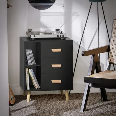 Produktbild von SoBuy FBT95-SCH Nachttisch mit 3 Schubladen Sofatisch Beistelltisch Telefontisch Nachtschrank
