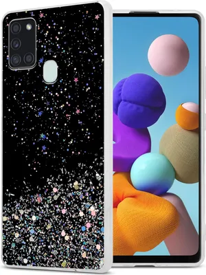 Produktbild von Cadorabo Hülle für Samsung Galaxy A21s Schutz Hülle in Schwarz Handyhülle TPU Etui Glitter Cover Case Glitzer