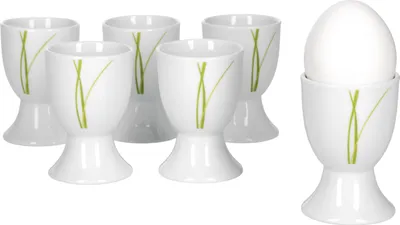 Produktbild von Van Well Bali 6er Set Eierbecher, rund Ø 4,8 cm, H 7,0 cm, Liniendekor, edles Marken-Porzellan