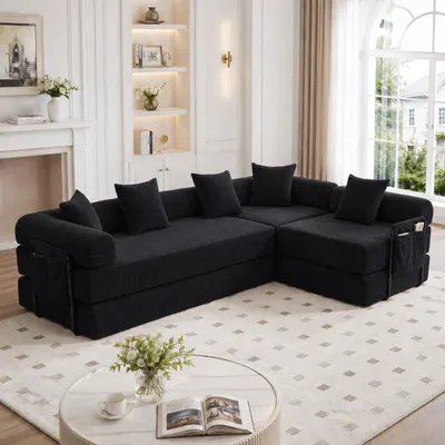 Produktbild von Familiensofa Stauraum Modular Vakuumverpackt Haustierfreundlich Schwarz 270x180x64cm