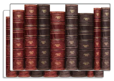 Produktbild von Wallario Frühstücksbrettchen 2er Set aus Glas, je 20 x 30 cm, mit rutschfesten Füßen, Motiv Alte Bücher mit rotem und braunem Ledereinband
