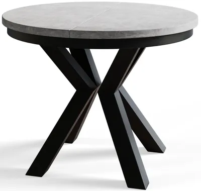 Produktbild von Esstisch Rund Loft, Esstisch Ausziehbar 100-180 cm, Moderner Wohnzimmertisch, Grau mit Metallbeinen in Farbe Schwarz