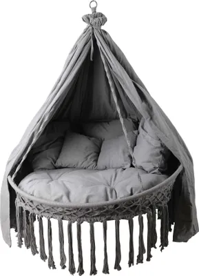 Produktbild von ALEOS. Hängesessel CHILL Schwebeliege Hängelounger Doppellounge Hängenest Hängezelt Hängesofa für 2 Personen mit vielen Kissen und Vorhang in grau faltbar klappbar
