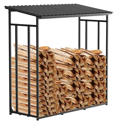 Obrázek produktu pro Eikuavons, venkovní regál na dříví, rozměry 185 x 70 x 185 cm, pozinkovaná kovová stříška, zvýšená odkládací plocha a dvoučástná ochranná plachta