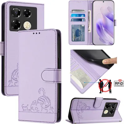 Obrázek produktu pro Kožené pouzdro pro Infinix Note 40 Pro 5G, sladká kočka Flip pouzdro s funkcí stojánku a peněženkou Fialová