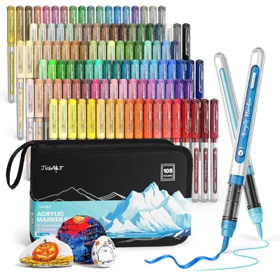 108 Acrylmarker-Set, wasserbasiert, wasserfest, inkl. Tasche