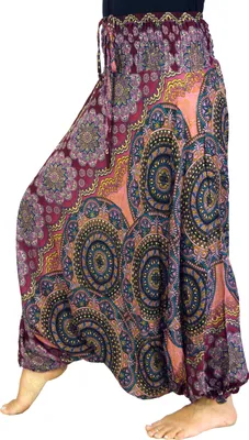 Produktbild von Afghani Hose, Overall, Jumpsuit, Haremshose, Pluderhose, Pumphose, Aladinhose - Bordeauxrot, Damen, Viskose, Hosen
