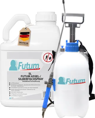 Produktbild von FUTUM 5L + Drucksprüher Silberfische Spray Mittel gegen Silberfischchen Köder Falle Silberfisch Abwehr