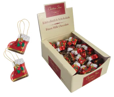 Produktbild von 100er SET Nikolausstiefel, lose 12,5 g mit Aufhänger im Karton / Schokolade / Weihnachten