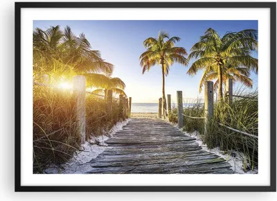 Produktbild von Gerahmtes Poster - Schwarzer Rahmen - Strand Palmen Fußgängerbrücke - 70x50 cm - Wand Bild - Wanddeko - Wandbilder - Wandposter - Bilderrahmen - Bilder - Kunstdruck - Wandbild - P2BAA70x50-4171