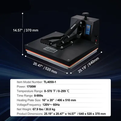 Productafbeelding van Warmtepers - Transferpers - Textielpers - Sublimatiepers - Hittepers - 16 x 20 Inch Werkoppervlak