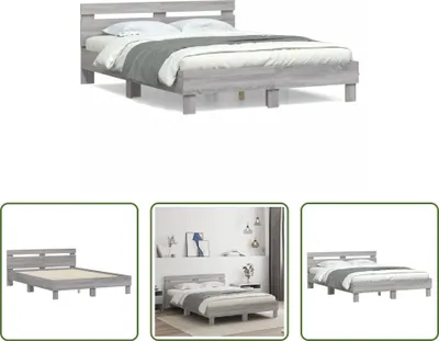 Produktbild von The Living Store Bettgestell mit Kopfteil Grau Sonoma 150x200 cm Holzwerkstoff