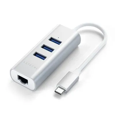 Produktbild von Satechi ST-TC2N1USB31AS, USB 3.2 Gen 1 (3.1 Gen 1) Type-C, IEEE 802.3, IEEE 802.3ab, IEEE 802.3u, Silber, RJ-45, USB 3.2 Gen 1 (3.1 Gen 1) Type-A, USB, 95,2 mm