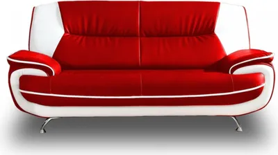 A studio shot of a red and white sofa.