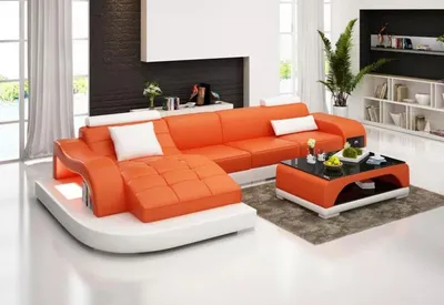 Produktbild von Ecksofa Wohnlandschaft Ledersofa Designer Sofa Sofa Couch Polster Ecksofa Orange