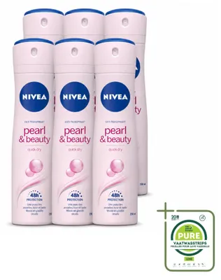 Imagen del producto de 6 aerosoles desodorantes NIVEA Pearl & Beauty, 150 ml - Paquete grande - 6 unidades