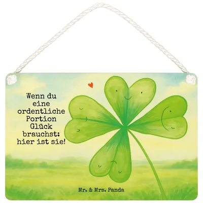 Produktbild von Mr. & Mrs. Panda Wandbild Holz Blume Kleeblatt Design DIN A6 - Weiß - Geschenk, Motivation, Garten, Holzschild, holzbild, wandtafel, Umzug, Türschild, Glücksbringer