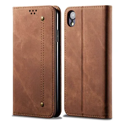 Immagine prodotto di custodia iPhone XR, Custodia in pelle a portafoglio con chiusura magnetica e funzione stand per iPhone XR Marrone