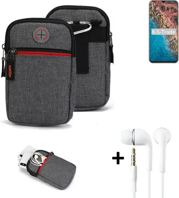 Produktbild von K-S-Trade Gürteltaasche + Kopfhörer kompatibel mit Cubot X20 Pro Handy Tasche Holster Schutz Hülle Handy Hülle grau Zusatzfächer 1x