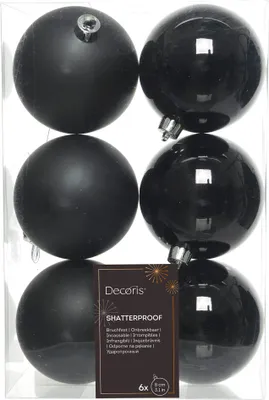 Produktbild von Weihnachtskugeln Kunststoff 8cm schwarz, 6 Stück