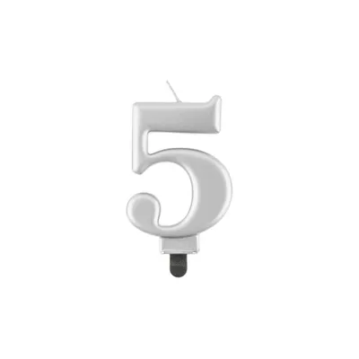 Image de Bougie numéro 5, argent métallique 8 cm