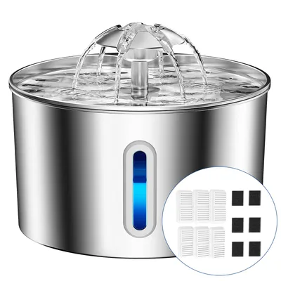 Produktbild von BalimoPet Katzenbrunnen Edelstahl, 2,2LSuperleise , Einfach zu Reinigen, katzenbrunnen mit Vierfaches Filtersystem & LED-Licht, mit 6 Aktivkohlefilter