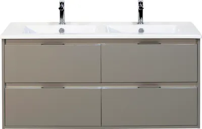 Produktbild von Sanox Badmöbel-Set Porto BxHxT 121 x 57 x 51 cm Frontfarbe cubanit grey mit Doppel-Waschtisch Keramik weiß Griff chrom 8