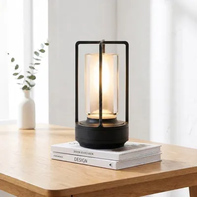 Produktbild von Tragbare Metall-Tischlampe für Innen/Außen, Wiederaufladbare Kabellose LED-Lampe, 3-Farben Stufenlos Dimmbar,Restaurant/Schlafzimmer/Bar/Campinglicht