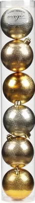 Produktbild von Weihnachtskugeln Metallic Muster Kunststoff 8cm, 6 Stück, Farbe:gold