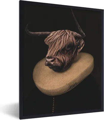 Produktbild von MuchoWow® Gerahmtes Poster Schottischer Highlander - Gemälde - Alte Meister 60x80 cm - Poster mit Schwarzem Bilderrahmen Wandposter Rahmen Foto Bilder - Premium - Wanddeko Wohnzimmer