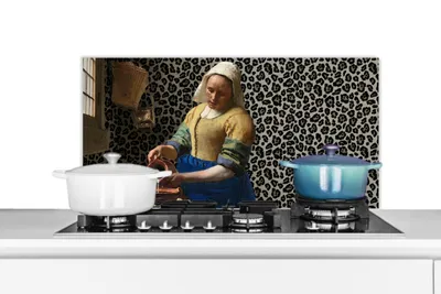 Produktbild von KitchenYeah®  Spritzschutz Küche - Küchenrückwand - Wandschutz für Herd und Spüle - Milchmädchen - Kunst - Pantherdruck - Vermeer - Gemälde - Alte Meister 90x45 - Alu-Dibond (Alternative zum Spritzsch