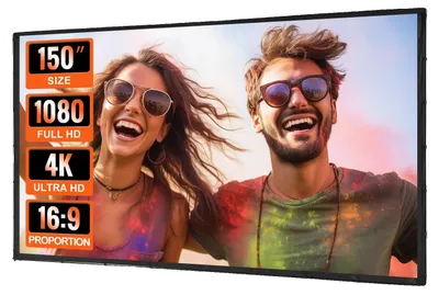 Image de VEVOR Projection Beamer Ecran avec support 150 pouces HD 4K Outdoor Indoor Projector Screen Rapidement Pliable Ecran de cinéma portable 16 : 9 pour le home cinéma, le camping et les événements de loisirs Noir