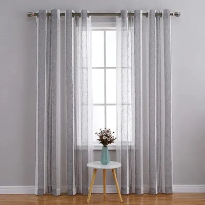 Image de Unyqoos® Rideau semi-transparent avec œillets, lot de 2, dimensions 132 x 160 cm, 100% polyester, aspect lin, gris foncé – Voilage pour salon