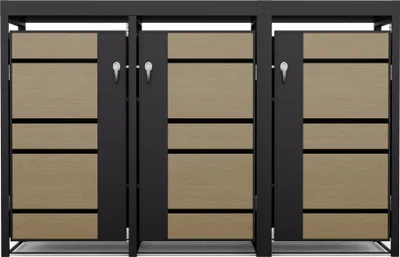 Produktbild von Blumfeldt Stilvolle 3er-Mülltonnenbox für 60/120/240 L Behälter, Top- & Frontöffnung, inklusive Schloss & Schlüssel - praktisches & elegantes Design für den Außenbereich