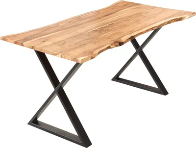 Produktbild von Esstisch Baumkante Akazie naturfarben 240 x 100 cm geschlossenes X-Gestell schwarz KASIMIR