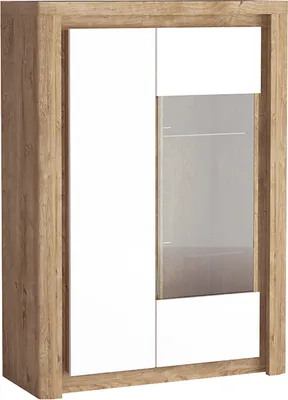 Produktbild von Vitrinenschrank mit LED Glasbodenbeleuchtung modern in Eiche mit weiß LATINA-161