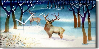 Produktbild von Wandbild Leinwand Bilder Wanduhr 60x30 Gemälde Winter Schnee Wald Hirsche Bäume - weiße Hände