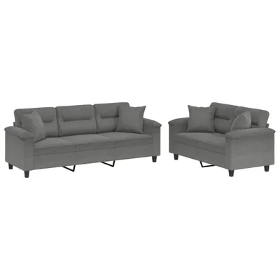 Image de Ensemble de canapés 2 pcs coussins Gris foncé Tissu microfibre