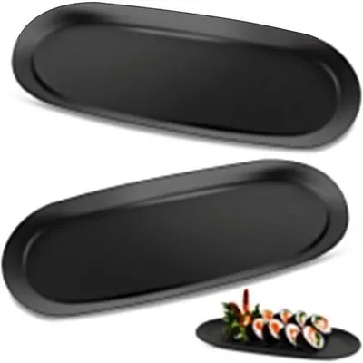 Obrázek produktu pro Dva černé servírovací podnosy, nerezová ocel, 30 x 12 cm, dekorativní mísa