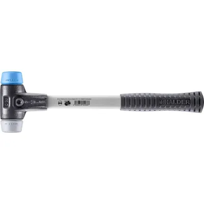 Produktbild von HALDER SIMPLEX Schonhammer Ø 30 mm TPE-soft blau / TPE-mid grau mit verstärktem Tempergussgehäuse und Fiberglasstiel