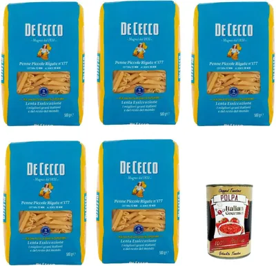 Produktbild von De Cecco Penne Piccole Rigate N°177 100% Italienisch Pasta Nudeln 5x 500g + Italian Gourmet Polpa 400g